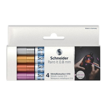 Schneider Pen Paint-It 010 Metallic Markers, 0.8 mm Tip, Wallet, 4 Assorted Ink Colors Set 1 ML01011501